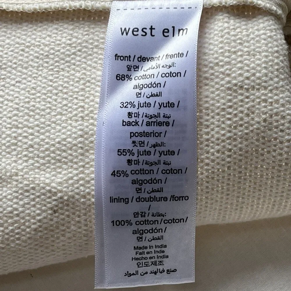 2 West Elm Throw Pillow Cover Square 24X24 Woven Cotton Jute Blend Stripe Coasta